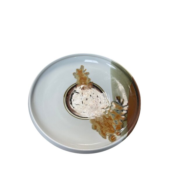 Studio Pottery Abstract White Brown Stoneware Serving Bowl 11.5"x2.5" SKU 9315 - Picture 10 of 10